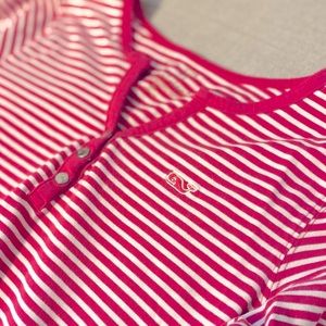 Vineyard Vines Crimson and White Striped Long Sleeve Dress